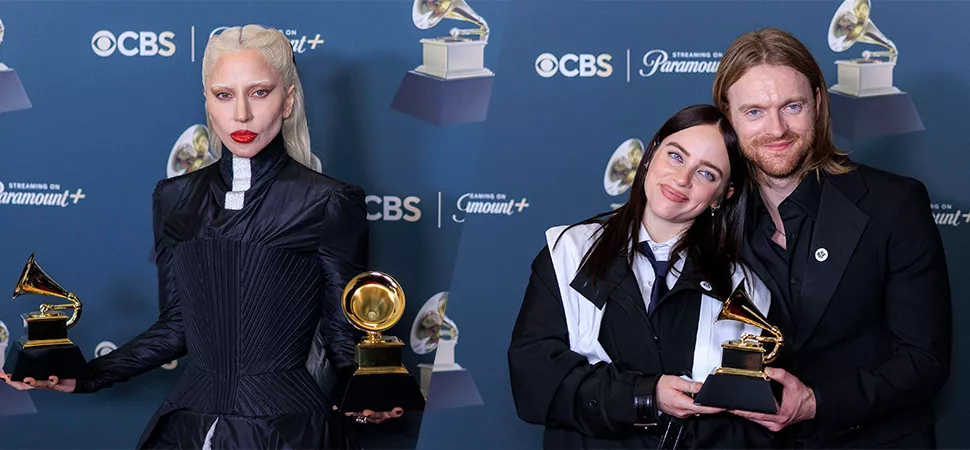 Lady Gaga, Billie Eilish und Finneas bei den Grammy Awards.
